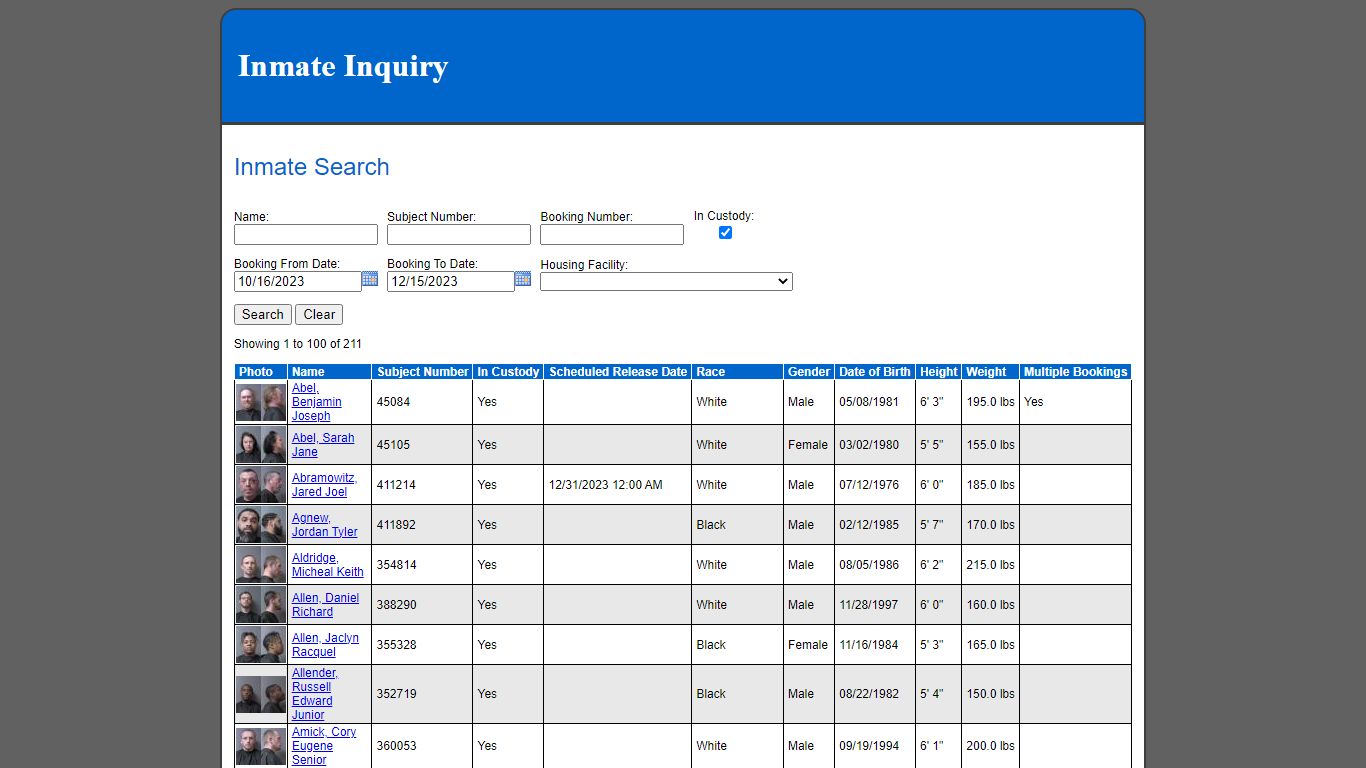 Inmate Search - webportal.mcits.site